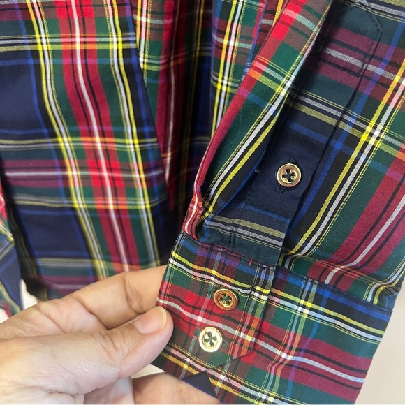 Talbots button down Plaid Navy holiday 10P - Picture 5 of 6